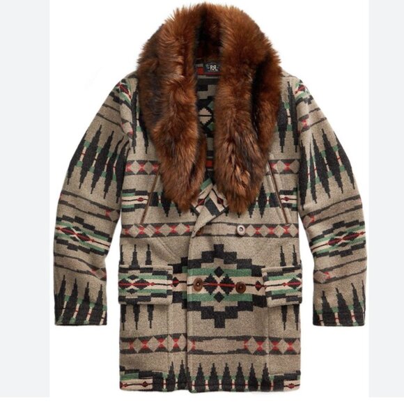 RRL Ralph Lauren Shearling Jacquard Blanket Jacket Suede Trim Men's - Picture 4 of 8